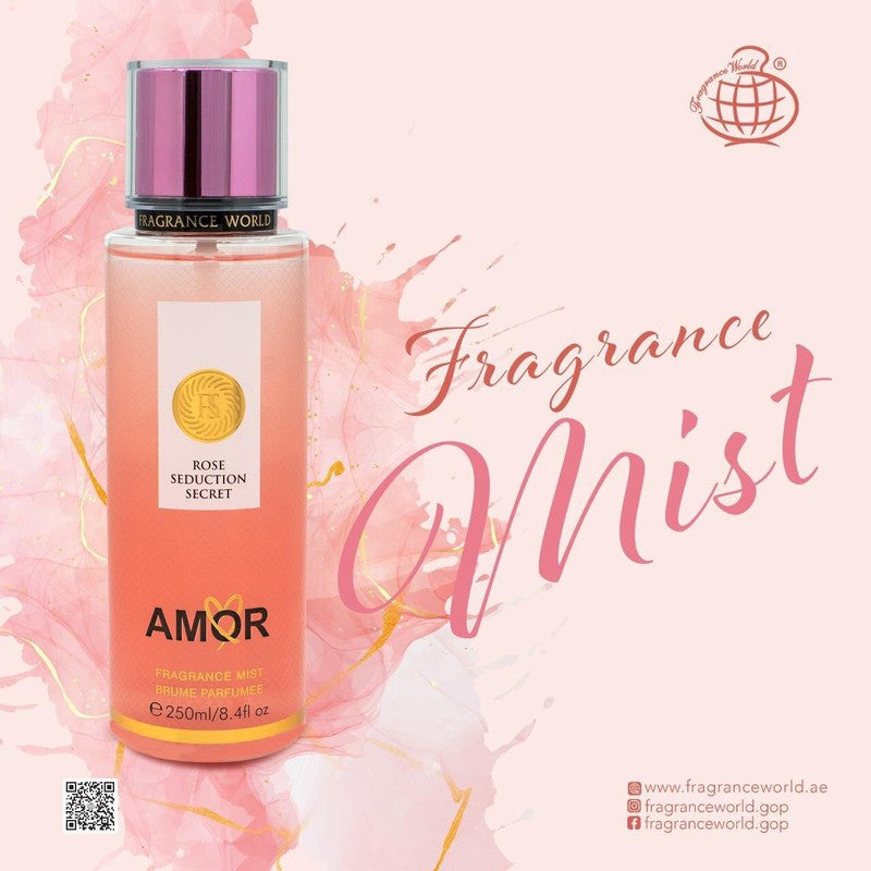 FW Rose Seduction Secret Amor perfumed body spray for women 250ml - Royalsperfume World Fragrance Body