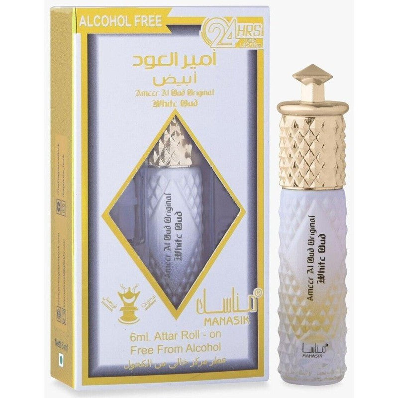 Manasik Ameer Al Oud Original White Oud oil perfume unisex 6 ml - Royalsperfume Manasik Perfume